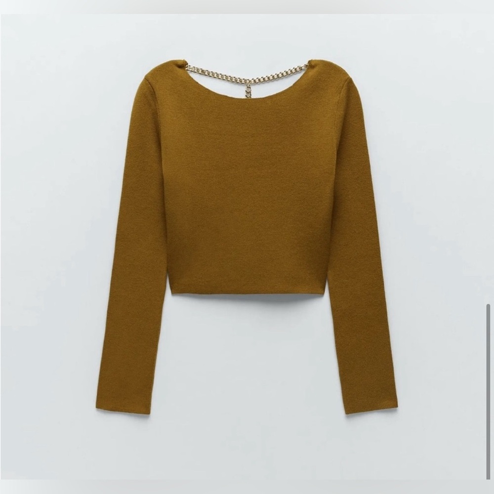 Zara - Long Sleeve Knit Top With Gold Chain - S